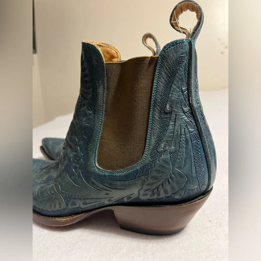 Old Gringo Boot Star Men’s 7D 9-150 Wyoming Blue Jeans TOOLED Leather Boots - Picture 2 of 13